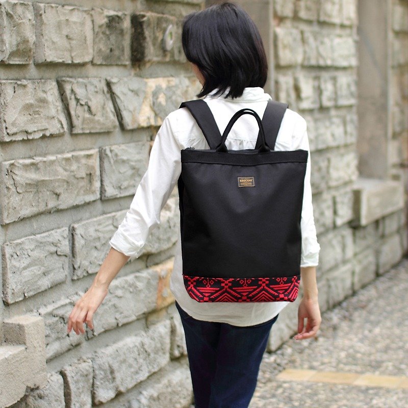 Nylon Totem Portable Backpack(15'' Laptop OK)-Black red★100441-90 - กระเป๋าเป้สะพายหลัง - วัสดุอื่นๆ สีดำ