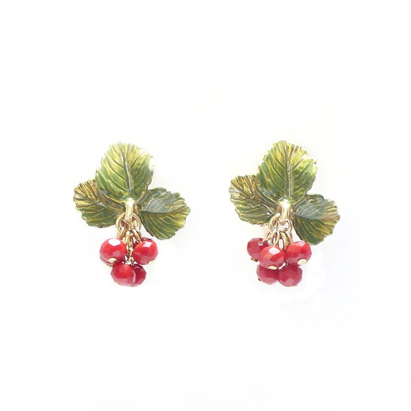 Raspberry Earring EA110 ラズベリーイヤリング - 耳環/耳夾/耳骨夾 - 其他金屬 紅色