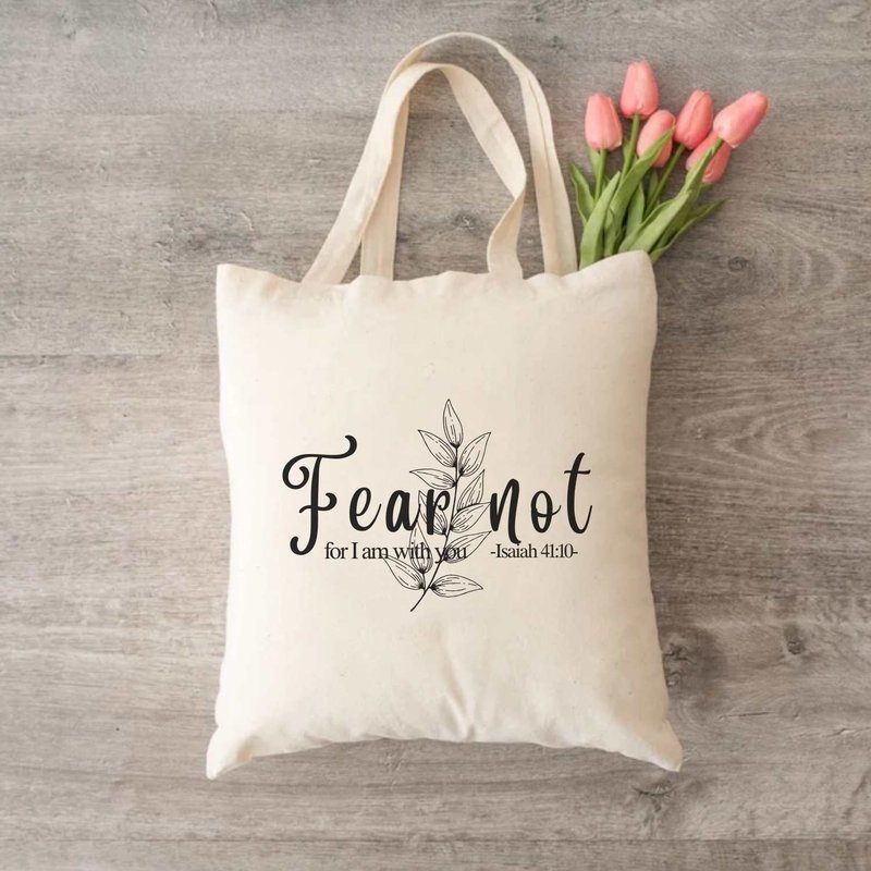 恐れないでください イザヤ書 41:10 聖書の一節 キャンバスバッグ - トートバッグ・ハンドバッグ - コットン・麻 ホワイト