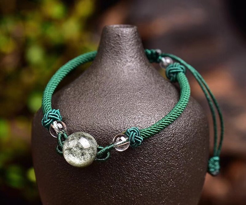 Pure natural green ghost cornucopia round beads bracelet hand woven hand-woven to gather wealth - Bracelets - Crystal 