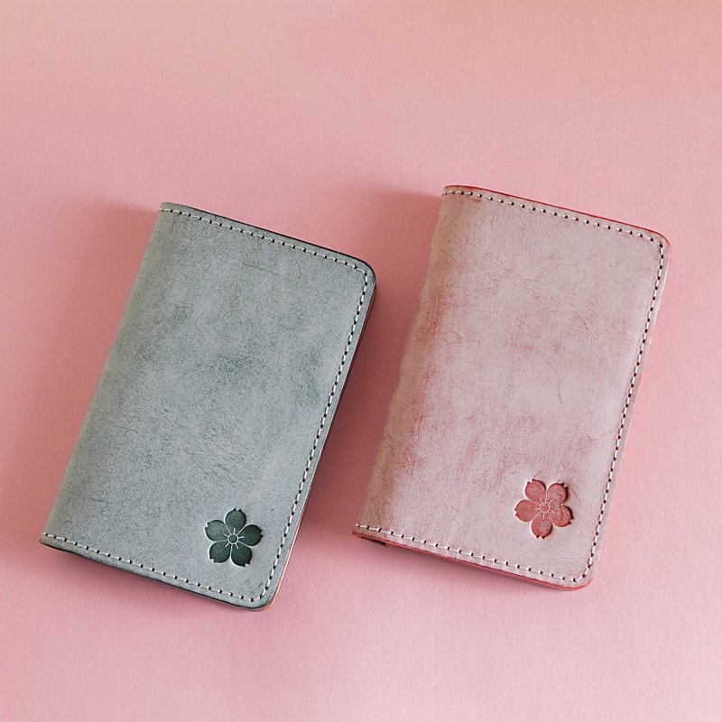 Sakura pink high-quality cowhide card case Name tag Primitive aesthetic series - ที่เก็บนามบัตร - หนังแท้ หลากหลายสี