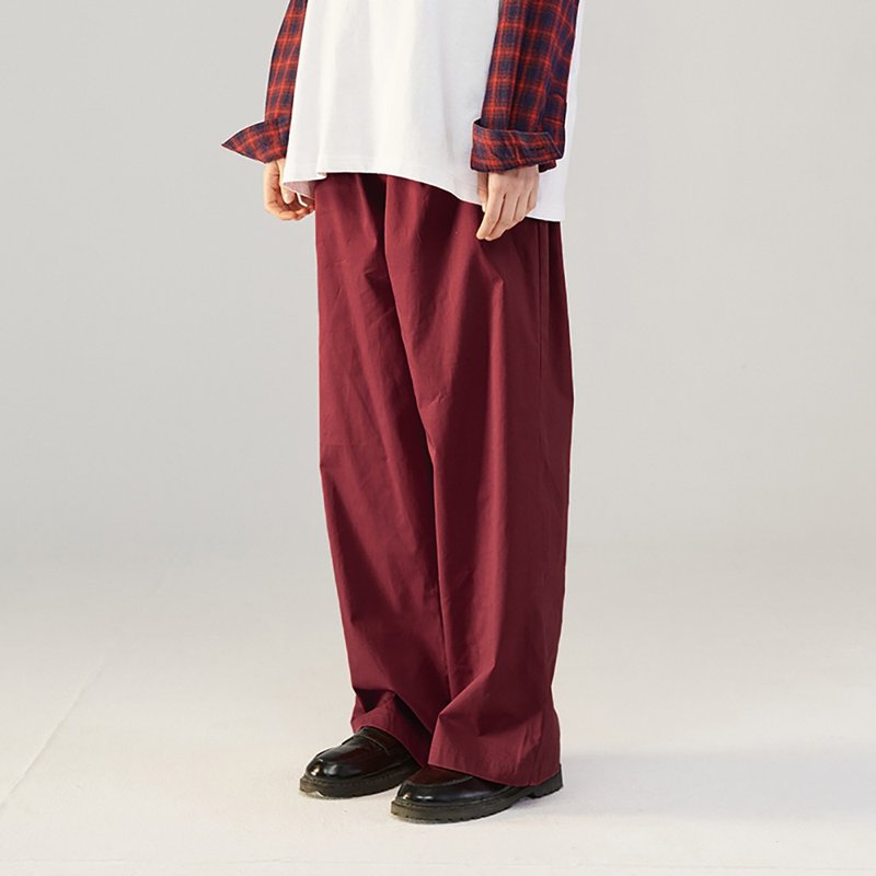 MOKACME VIBE 21SS 新品純色LOGO標識細斜紋oversize工裝闊腿西褲 - 男長褲/休閒褲 - 棉．麻 紅色