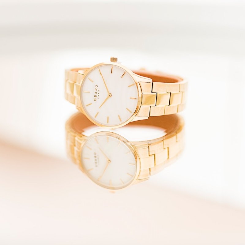 OBAKU Urban Intellectual Shell Fashion Watch-Gold X White-V247LXGWSG-35mm - นาฬิกาผู้หญิง - สแตนเลส หลากหลายสี