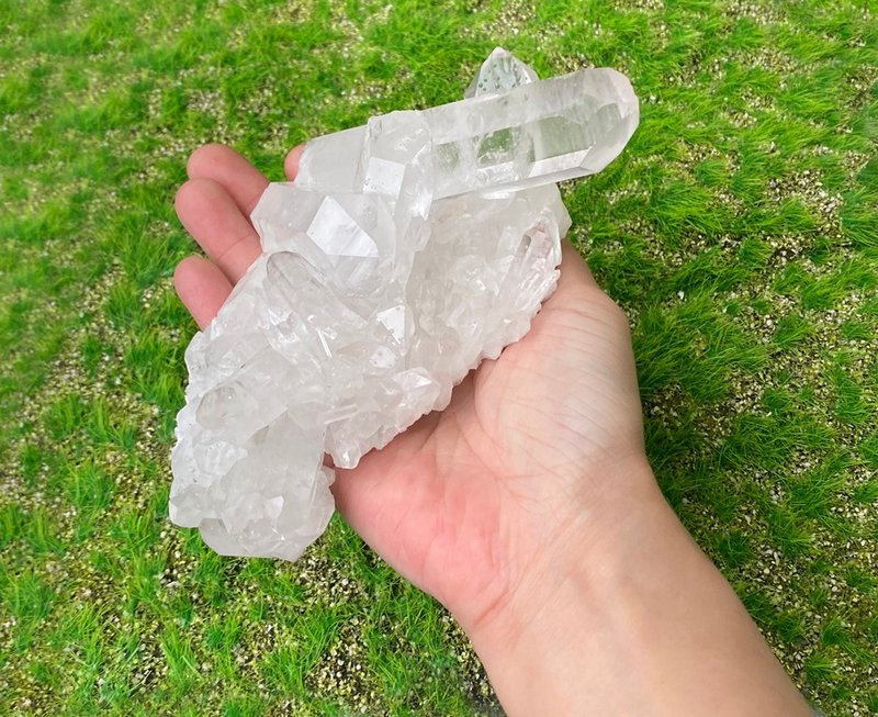 天然原礦冰透體白水晶簇 白水晶柱 家居 辦公室 療癒擺件消磁淨化 - 其他 - 水晶 白色