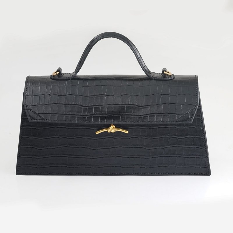 【LeeLoo Bag】 鱷魚壓紋黑牛皮 - 側背包/斜背包 - 真皮 黑色