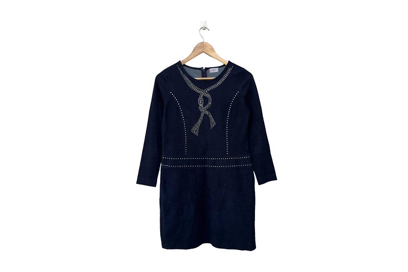 Vintage Roberta Di Camerino Fortuna dark navy dress with logo 'R'  Rhinestone - One Piece Dresses - Cotton & Hemp Blue