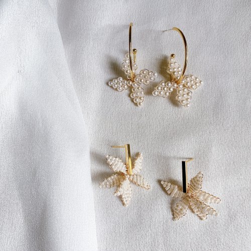 Shooting Star Flower Star Pearl Earrings [Gardenia Blossom] - Shop  shizuka-katasumi Earrings & Clip-ons - Pinkoi