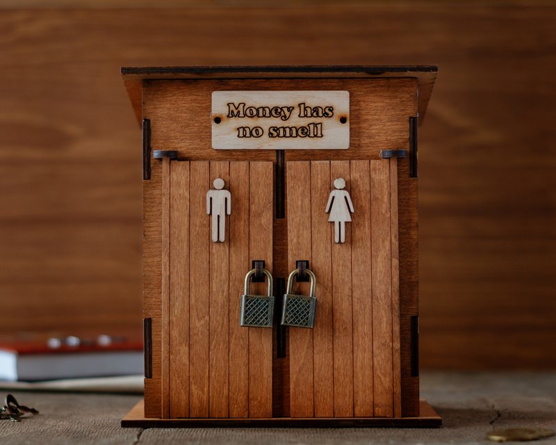 Personalized wooden piggy bank in a shape of a toilet Funny coin bank gift - 存錢筒 - 木頭 橘色