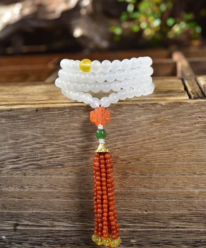 天然和田玉籽料108顆佛珠手鏈項鏈  玉質細膩油潤 - 手鍊/手環 - 玉石 