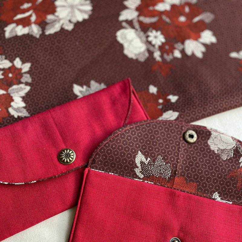 Spring Blossoms///Cloth Red Envelope Bag. Passbook Cover. Banknote Storage. Wine Red/Dark Blue - Chinese New Year - Cotton & Hemp Red