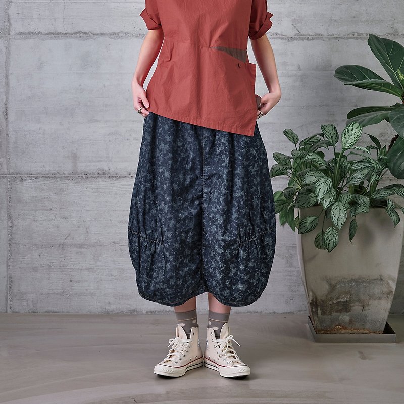 Chiba three-dimensional drawstring denim skirt | Hot sale addition - กระโปรง - ผ้าฝ้าย/ผ้าลินิน สีน้ำเงิน