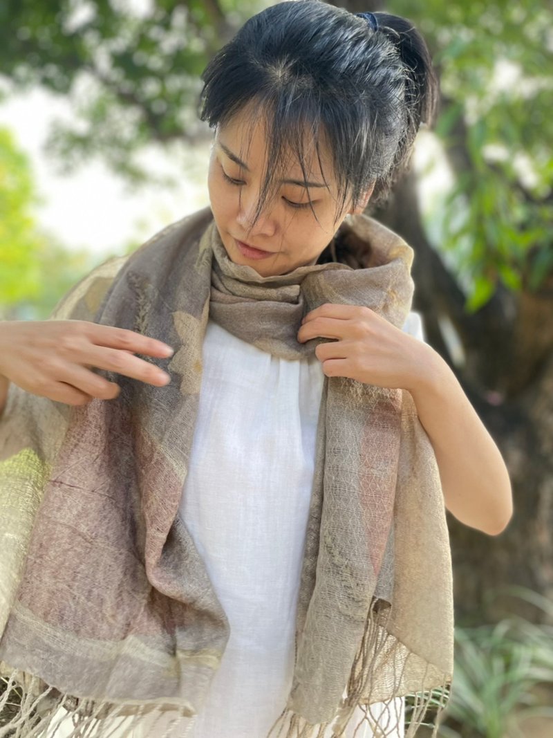 Eco Print 葉子移印 絲毛圍巾 - 圍巾/披肩 - 其他材質 紫色