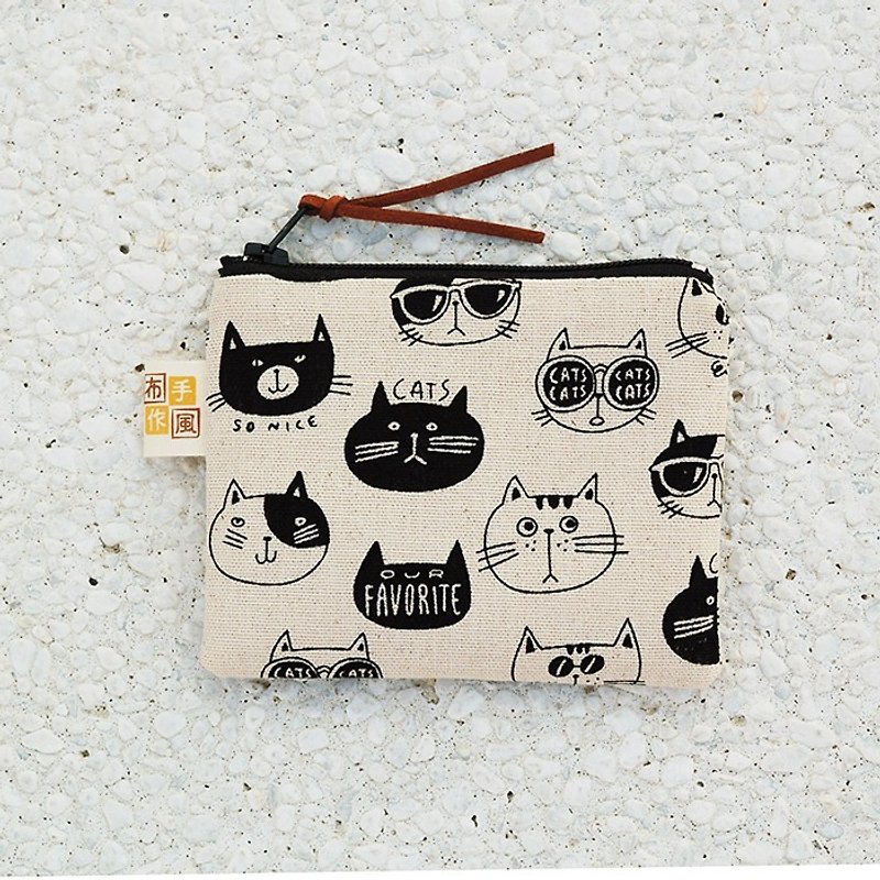 貓咪頭零錢袋 - 零錢包/小錢包 - 棉．麻 黑色
