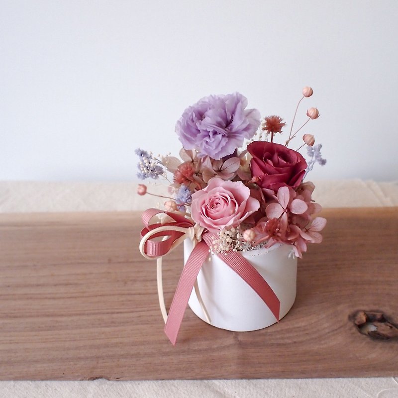 Gentle pink purple non-withered flower small potted flower dry flower gift congratulation birthday gift - ของวางตกแต่ง - พืช/ดอกไม้ สีม่วง