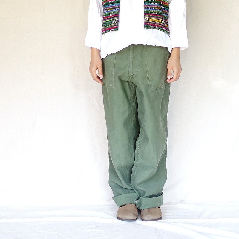 BajuTua / vintage / US military OG-107 baker pants - กางเกงขายาว - ผ้าฝ้าย/ผ้าลินิน สีเขียว