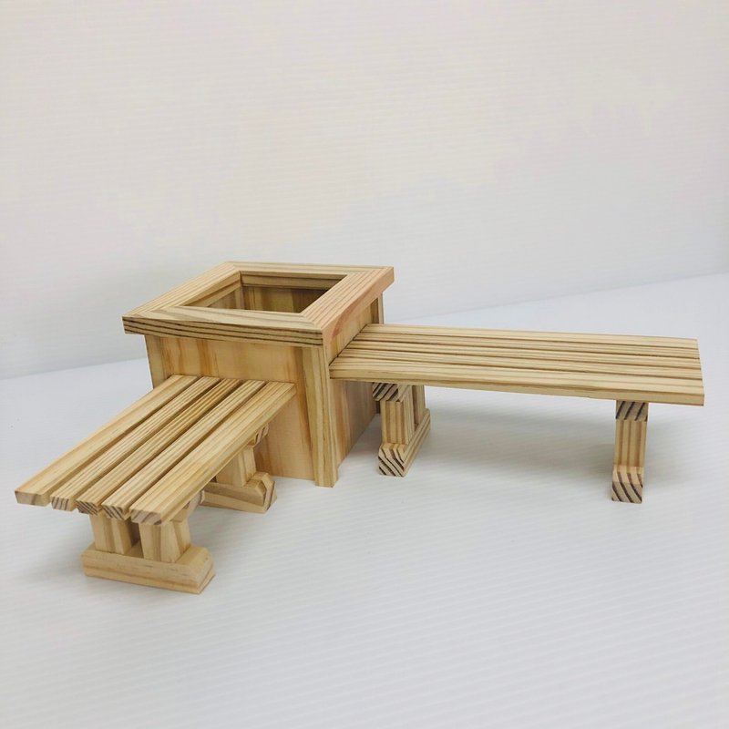 Youqingtian micro landscape-pocket log L-shaped bench set - ตกแต่งต้นไม้ - ไม้ สีกากี