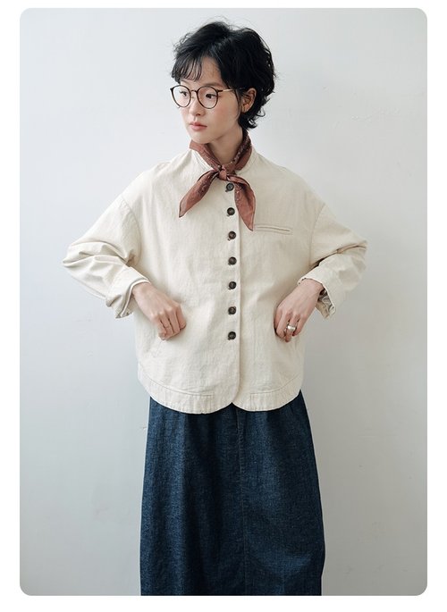 說與山聽 純棉彩點紗圓領上衣長袖