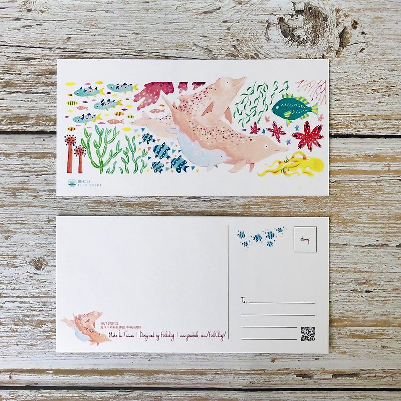 Ocean Friends ポストカード -ホワイトイルカ - カード・はがき - 紙 