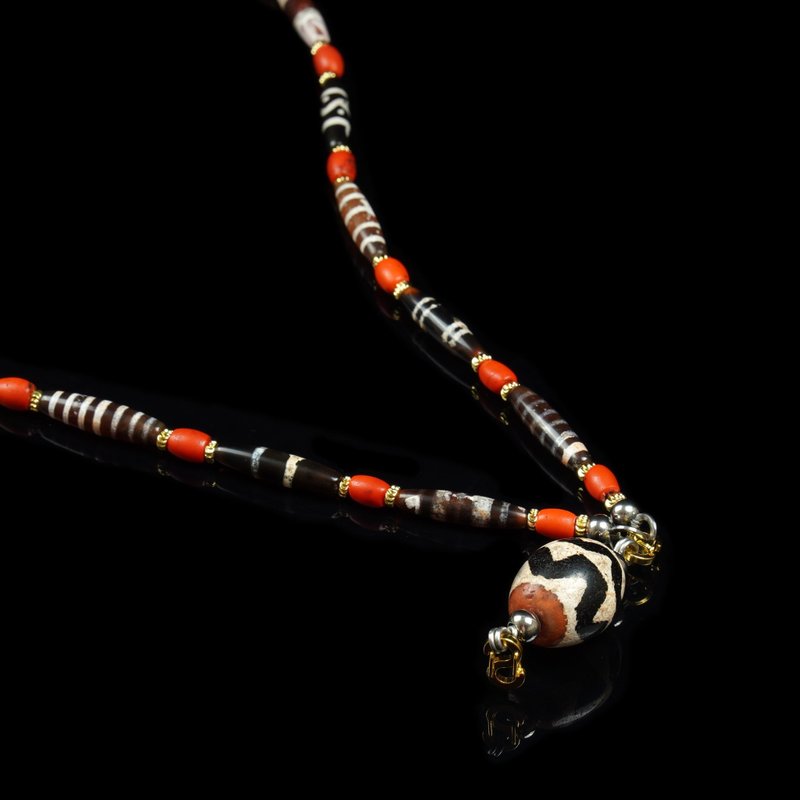 西亞虎紋.線珠.雪巴琉璃頸鍊(長65.5公分) - 長項鍊 - 其他材質 