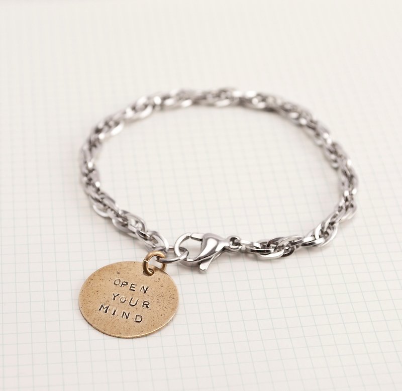 ❈La Don Radon ❈ - Stainless Steel button bracelet - small entanglement - brass tag - Bracelets - Other Metals Silver
