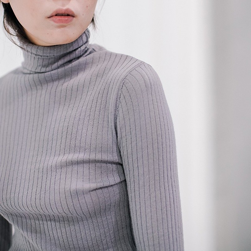 Taro Zi Hui high collar 100% pure wool sweater close within vertical hole stripes take Slim thin section sweater but warm ~ Freesize for all | Fan Tata original independent design women's brands - Women's Sweaters - Wool Gray
