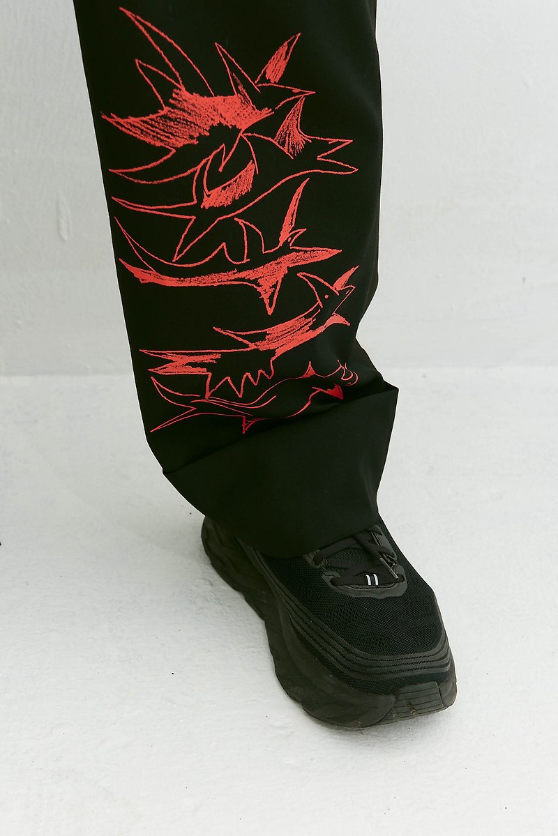 Printed wide-leg reverse pants - Unisex Pants - Cotton & Hemp Black