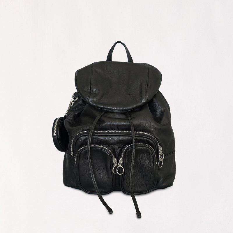 Enzo wide shoulder strap backpack in soft leather - Backpacks - Genuine Leather Black