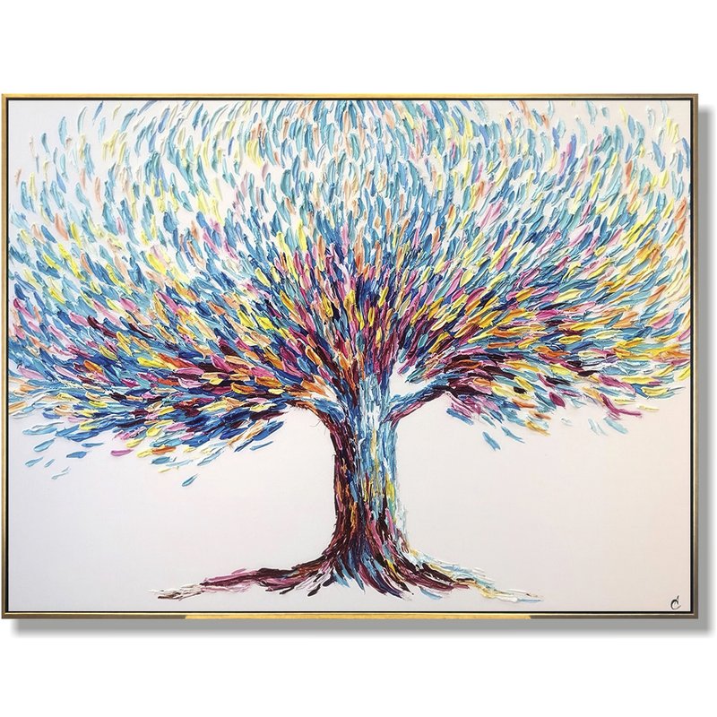 Large Tree Abstract Painting Abstract Oil Tree Artwork Contemporary Tree Art - ตกแต่งผนัง - อะคริลิค หลากหลายสี