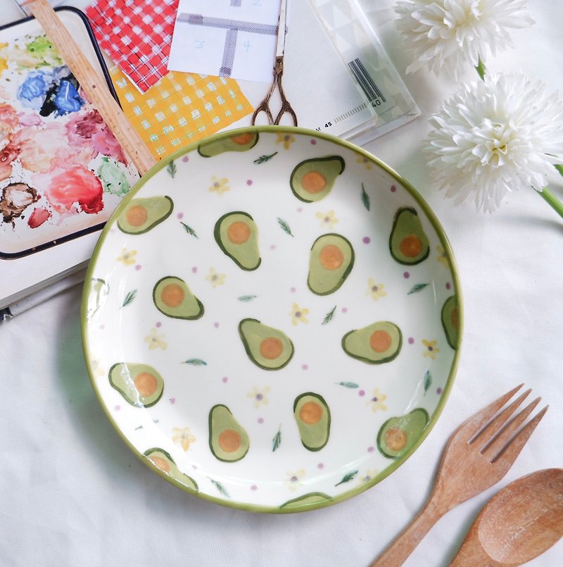 Yummy Avocado plate | Handmade ceramic - 盤子/餐盤/盤架 - 陶 綠色