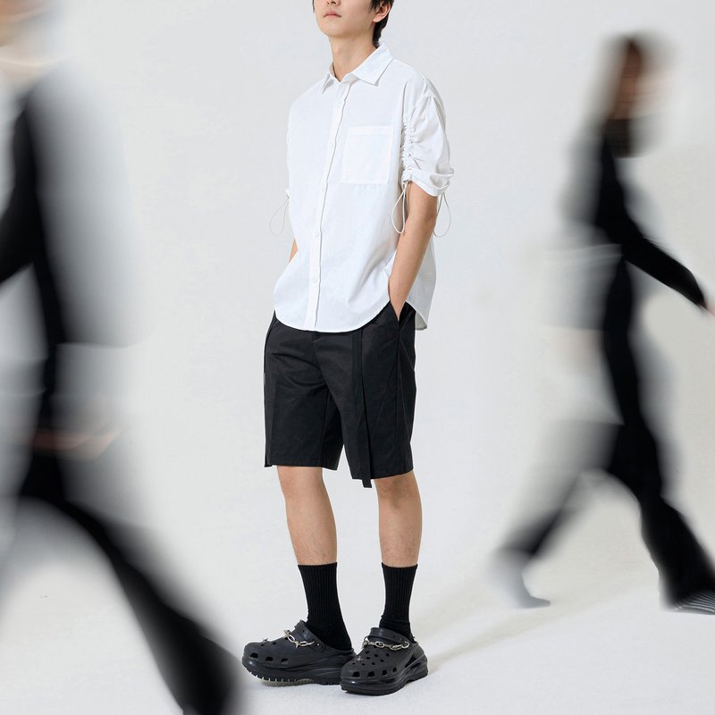 圓環飄帶五分褲 - 男短褲/工作短褲 - 聚酯纖維 黑色