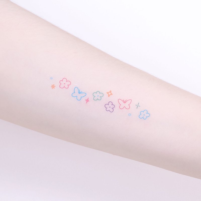 刺青紋身貼紙 -  蝴蝶小花 彩色線條 2入 - 紋身貼紙/刺青貼紙 - 紙 多色