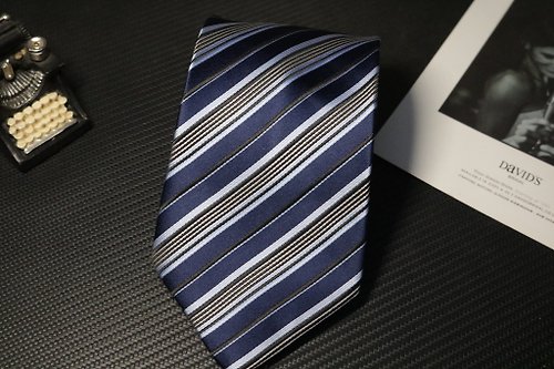 壞紳士 藍色細條紋真絲領帶/商務正裝百搭系列/暖男