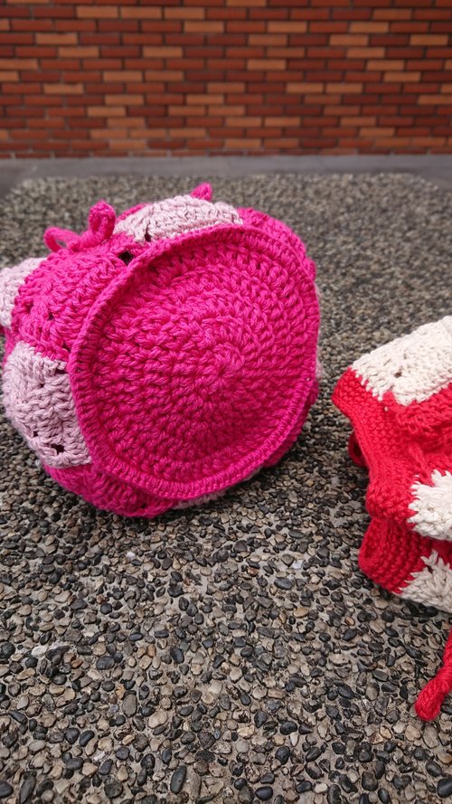 ハンドメイド　市松模様　巾着バッグ 2WAY巾着バッグの編み方【かぎ針編みの市松模様】DIY Crochet