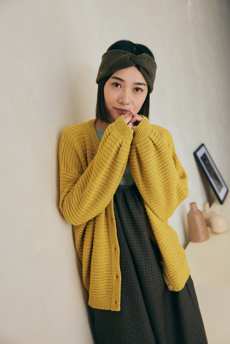 Take a walk with you Puff sleeve knitted jacket - Qiuqu (yellow) - สเวตเตอร์ผู้หญิง - ไฟเบอร์อื่นๆ สีเหลือง