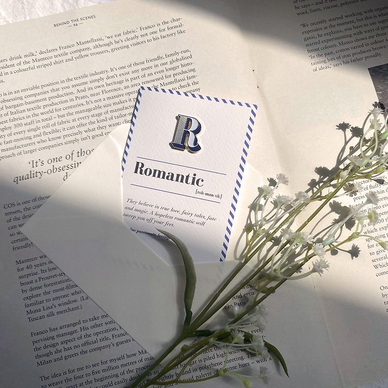 R / Romantic -琺瑯徽章卡－附信封 開學季 情人卡 萬用字母卡 - 徽章/別針 - 琺瑯 藍色