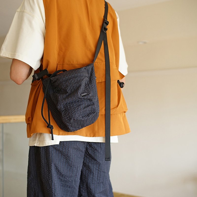 Regimental Shoulder Bag Messenger Drawstring Pouch - Messenger Bags & Sling Bags - Other Materials Black