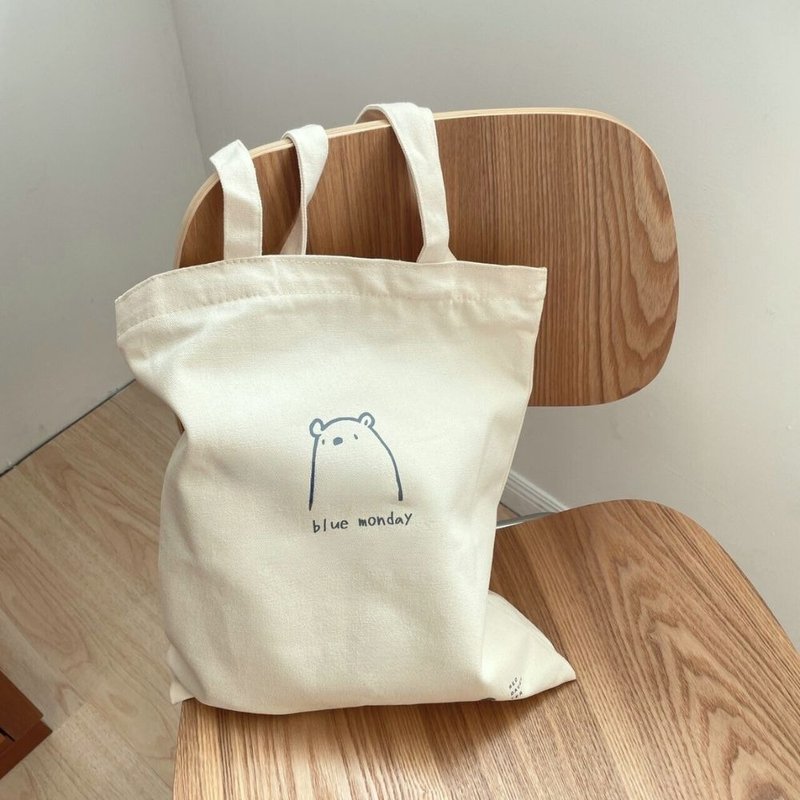 blue monday 熊 拉鍊帆布袋 帆布袋 帆布包 - 手提包/手提袋 - 其他材質 
