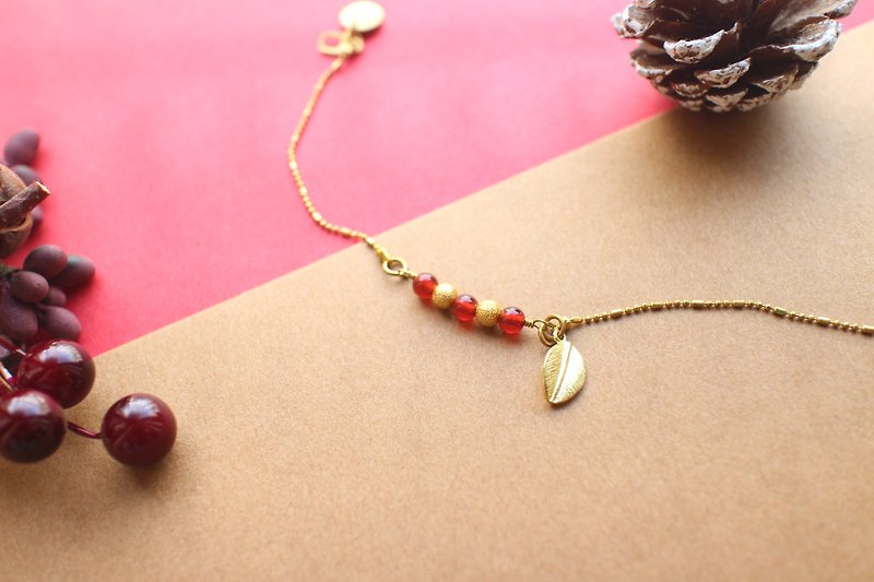 Red Christmas- Red agate  brass handmade bracelet - Bracelets - Copper & Brass Multicolor