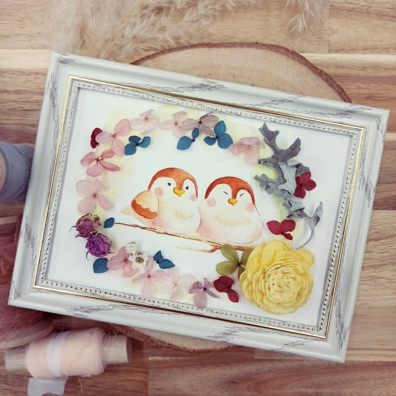 水彩課結合乾燥花相框創作-麻雀的小春日和 七夕 婚禮 - 插畫/繪畫/寫字 - 植物．花 