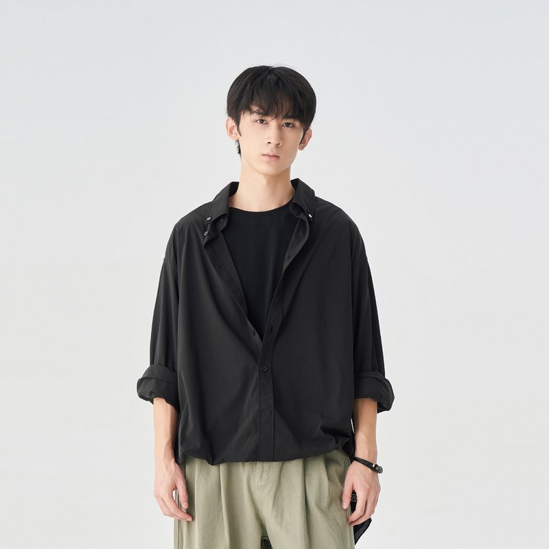 TopBasics 假兩件襯衫 - 男襯衫/休閒襯衫 - 聚酯纖維 黑色