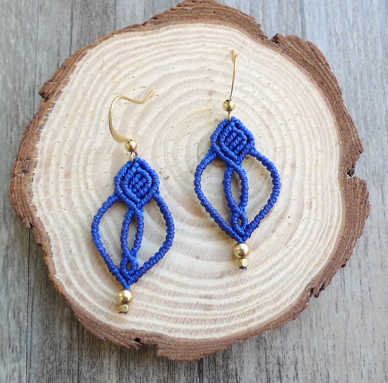 Misssheep-A42 - Simple Ethnic Style South American Wavy Braided Brass Bead Earrings (Hooks) - ต่างหู - วัสดุอื่นๆ สีน้ำเงิน