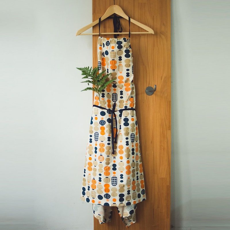 洋裝圍裙/米力系列/燈籠/橘藍 - 圍裙 - 棉．麻 橘色