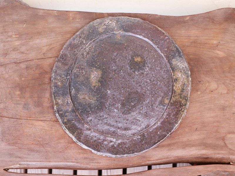 Bizen ware plate (approx. 26cm) sr4-078 - Plates & Trays - Pottery Brown