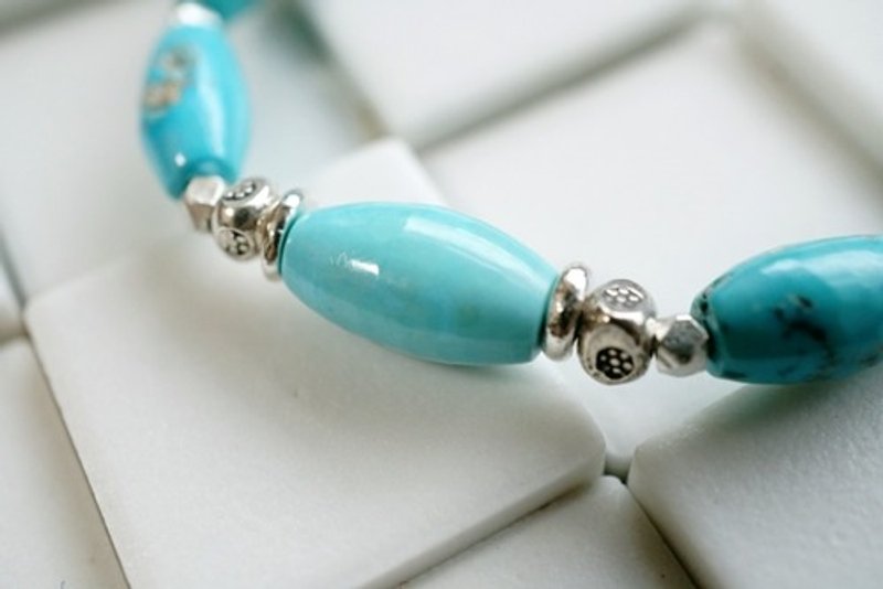 Pinkoi Proxy Purchase - Turquoise (Sleeping Beauty) and Silver bead necklace - Necklaces - Gemstone 