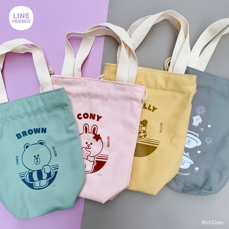 【LINE FRIENDS Vacation Series】Canvas drawstring bag - กระเป๋าถือ - วัสดุอื่นๆ 