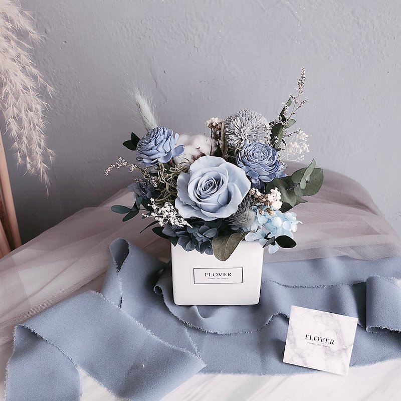霧藍色調永生盆花 - 擺飾/家飾品 - 植物．花 