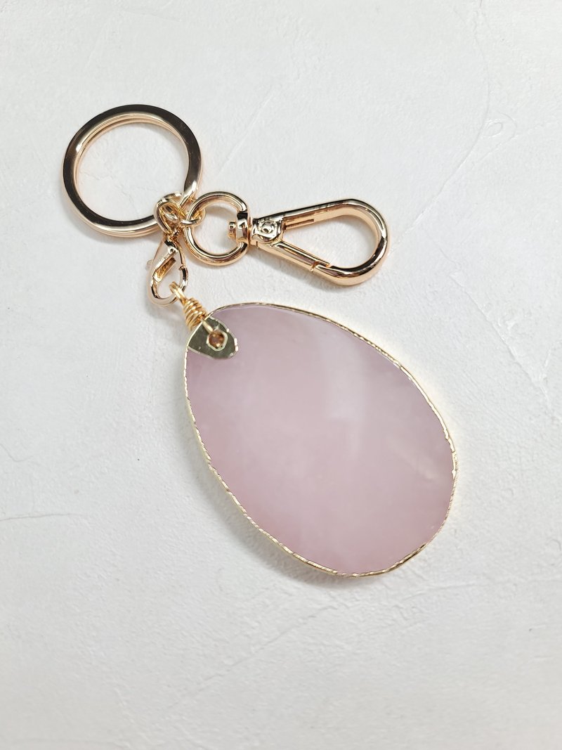 Rose quartz keychain, raw crystal keychain - Keychains - Gemstone Pink