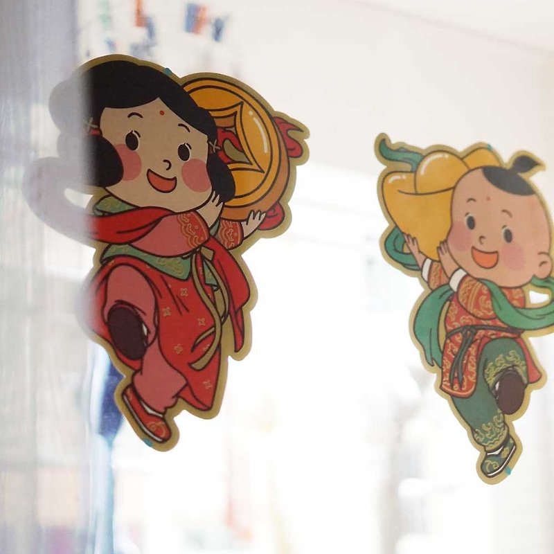 Golden boy, girl, lucky girl, new year couplets, double-sided paired door stickers, New Year pictures - Chinese New Year - Paper 