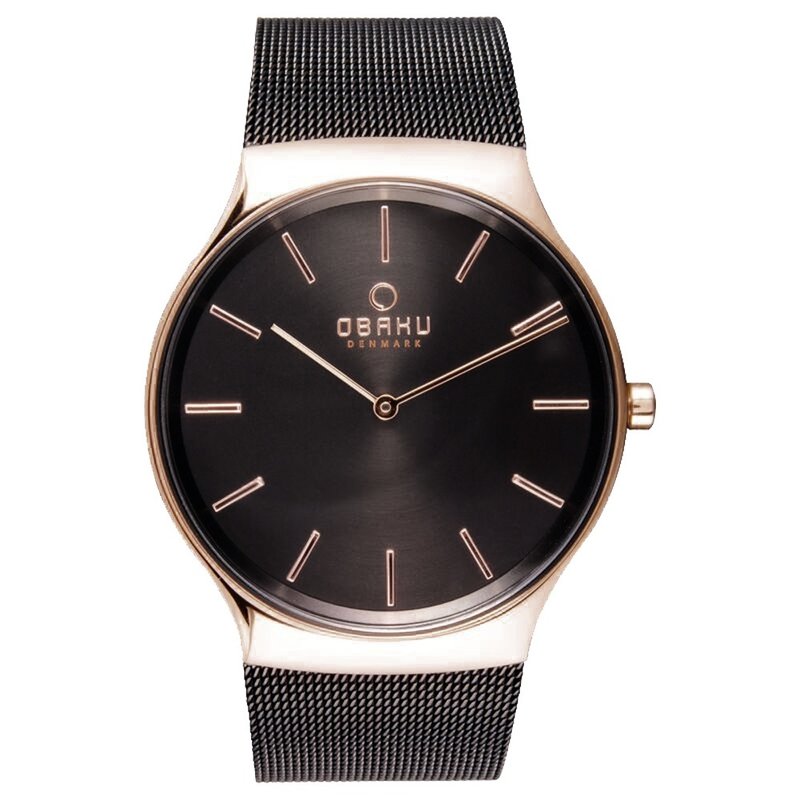 OBAKU Slim Hour Two-Hand Minimalist Milan Watch- Rose Gold x Black (V178GXVBMB)/40mm - Men's & Unisex Watches - Stainless Steel Multicolor