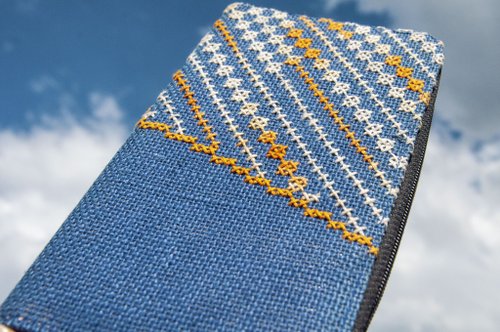 omhandmade 手工刺繡錢包 波希米亞風長夾 刺繡皮夾 手工棉麻長夾-幾何手工繡